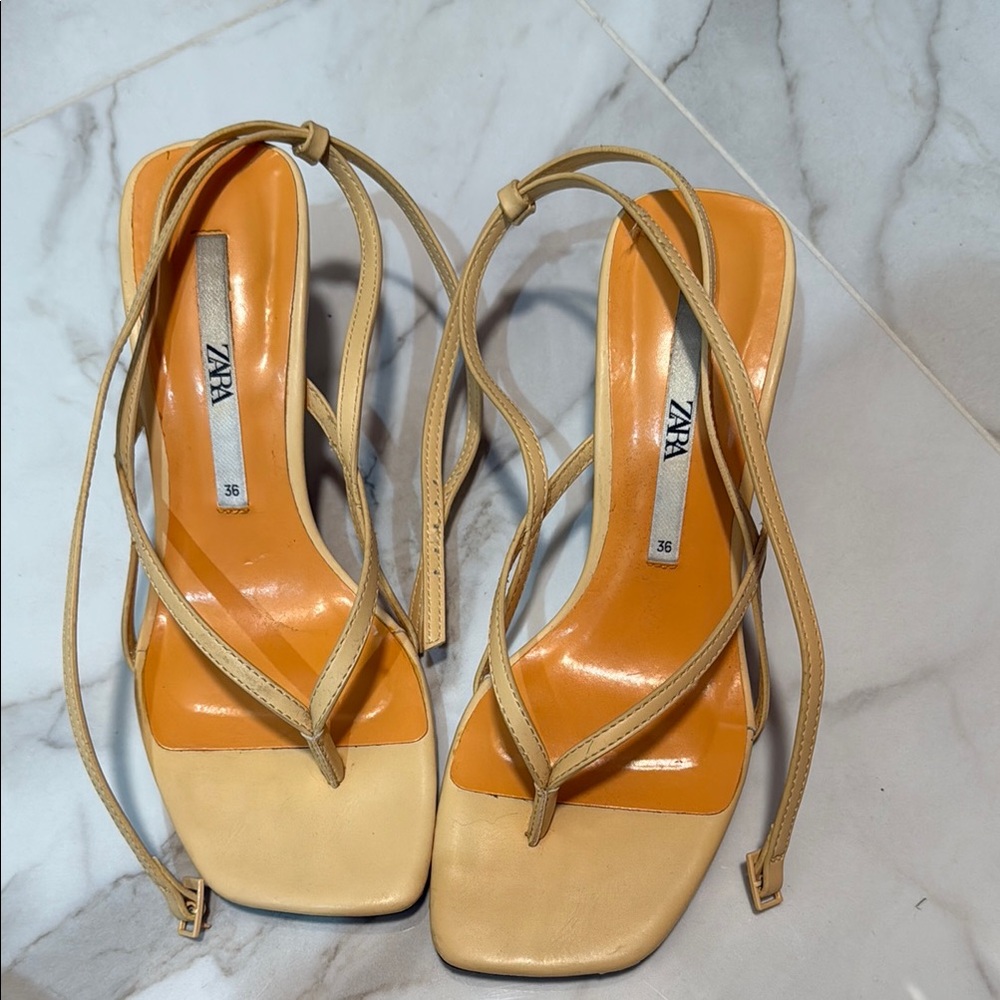 Zara Women's Orange Ankle Strappy Sandals size 36
